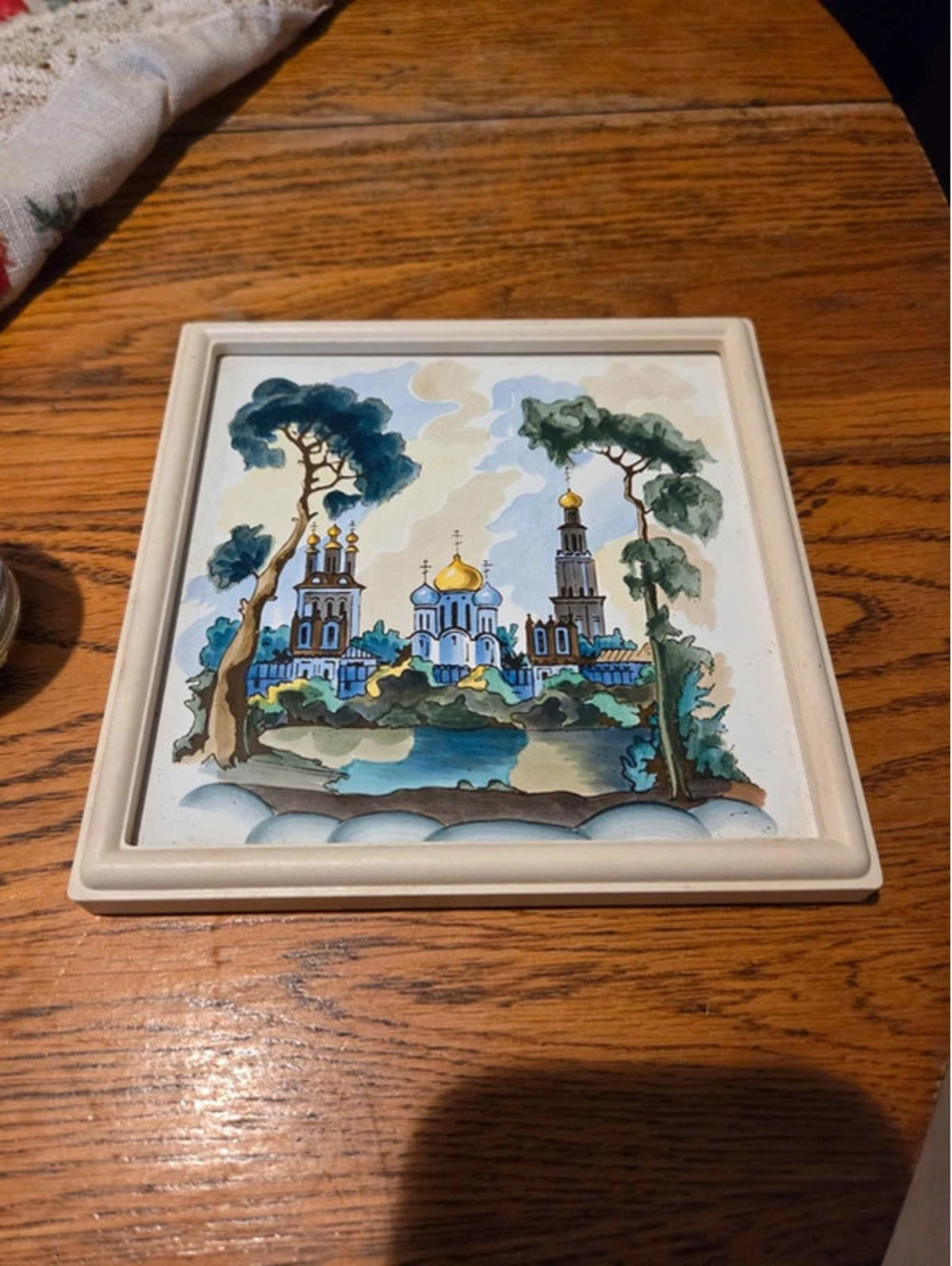 Vintage Soviet-era hand-painted ceramic wall tile